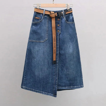 Female Irregular Cowboy Long Skirt Spring Summer Ladies Medium Long Styles Jeans Skirts Women Large Size 5XL Denim Maxi Skirts