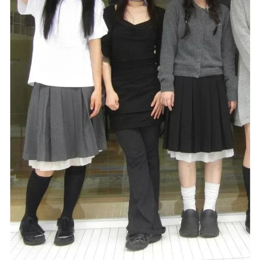 KUSAHIKI High Waisted Fake Two Pieces A-line Short Skirts Fashionable Korean Versatile Half Skirt Mujer Fadas