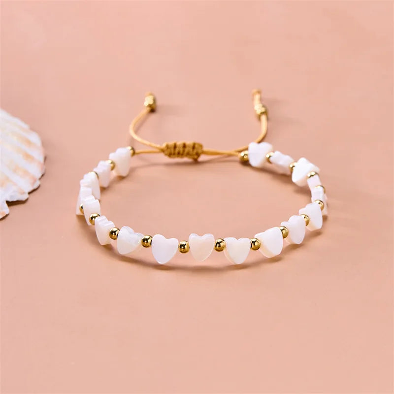 Fashion Cute Shell Heart-shaped Five-pointed Star Wax Rope Beaded Bracelet for Women Bohemia Sunmer Beach Jewelry Accessory Gift