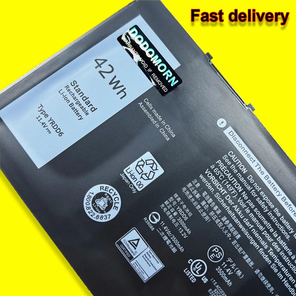 YRDD6 For Dell Inspiron 5480 5485 5585 5490 5590 5491 5591 3493 3593 Vostro 3490 3590 3491 3591 Latitude 3310 Laptop Battery