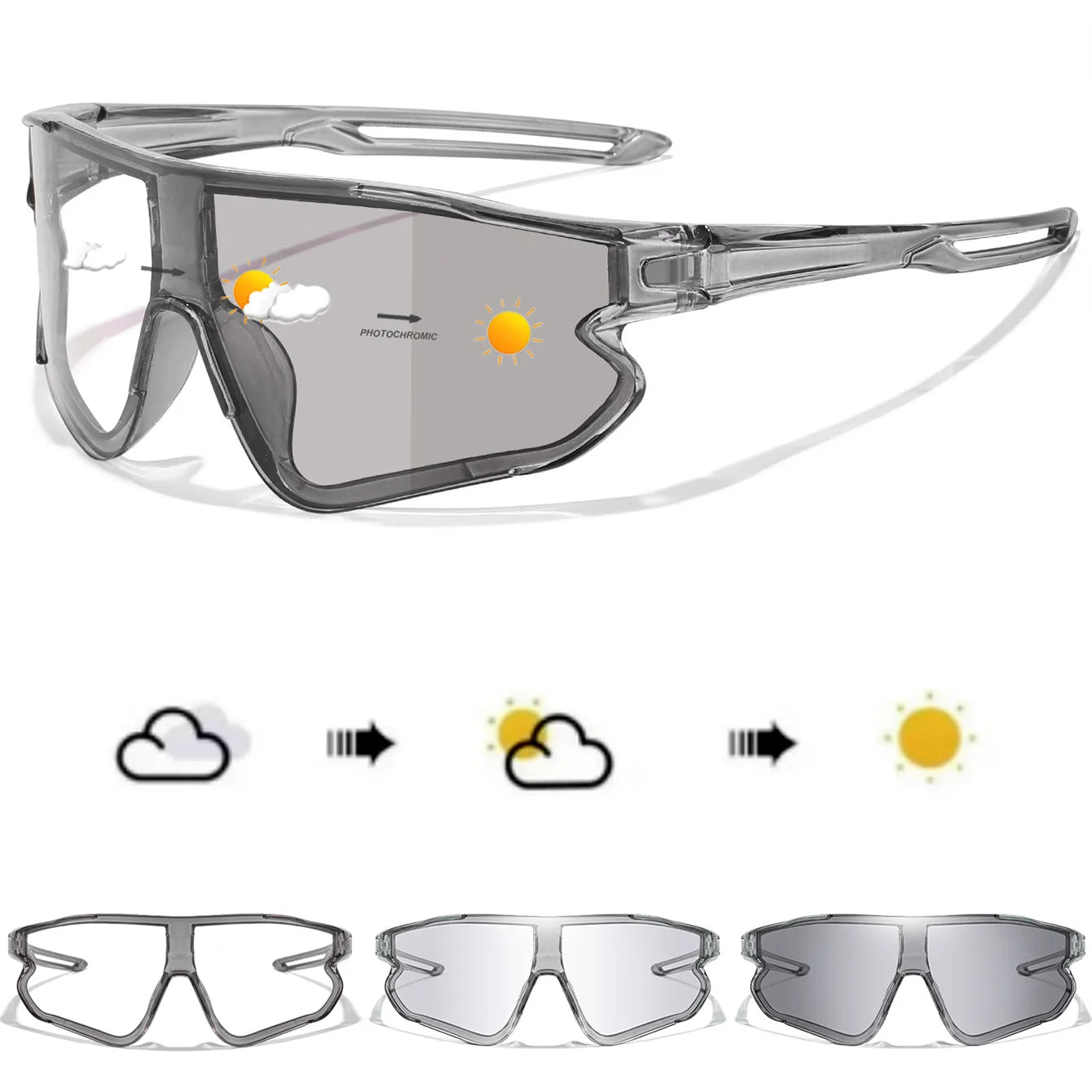 Men Women Photochromic Motorcycle Glasses Outdoor Sports Big Frame Windproof Cycling Running Hiking Goggles