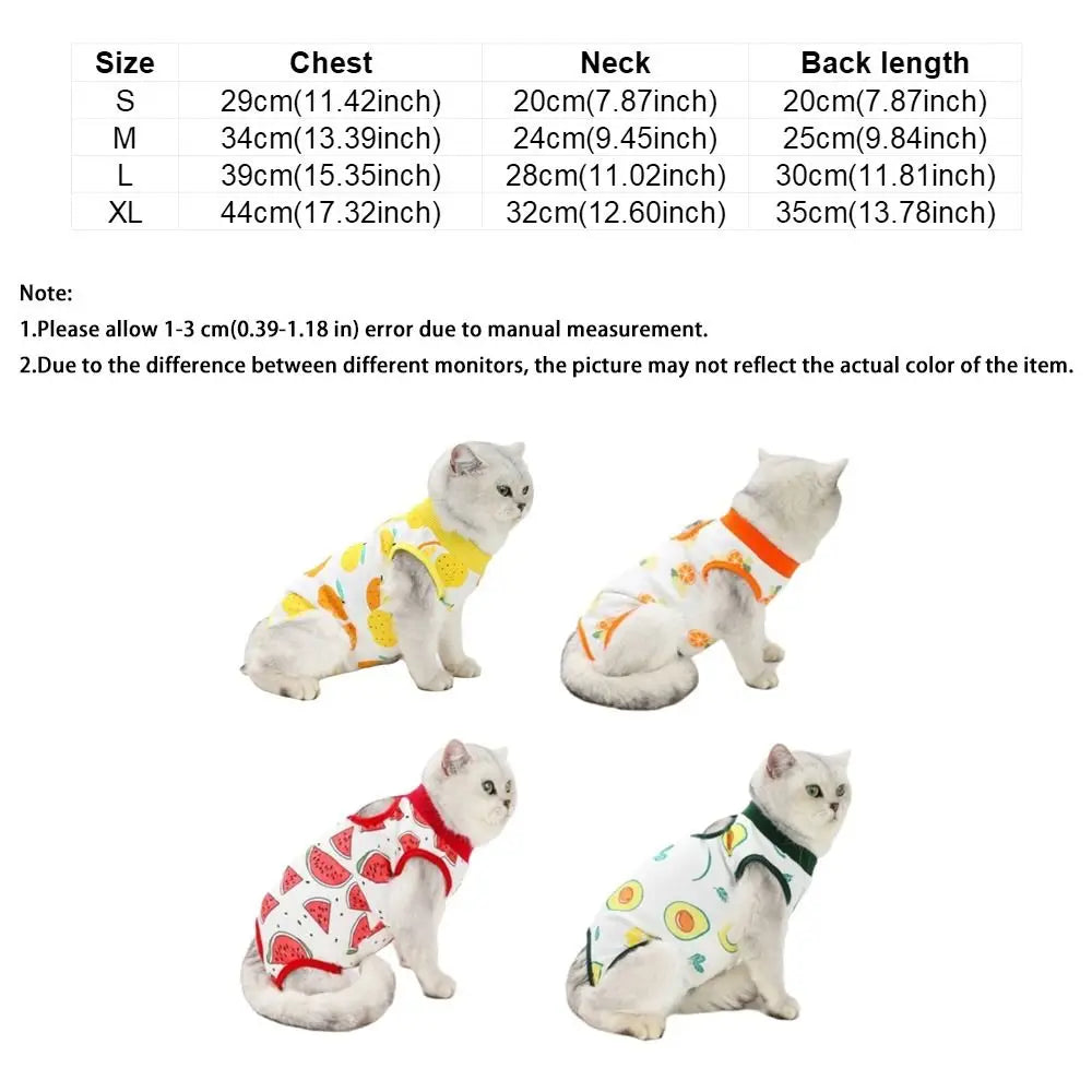 Fruit Printed Cat Recovery Clothing High Elasticity Comfortable Pet Anti-Licking Vest Soft Breathable Cat Jumpsuit Pet Care