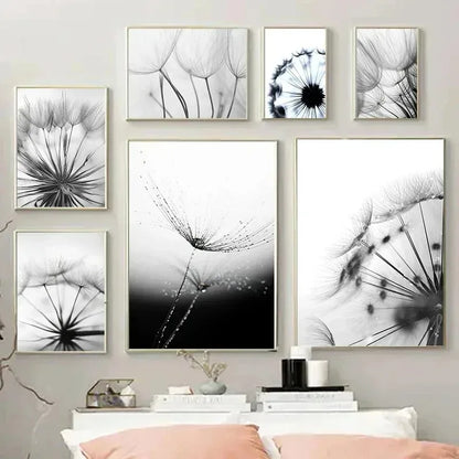 Modern Black and White Plant Dandelion Wall Art Minimalist Print Canvas Painting Posters for Living Room Modern Home Decor
