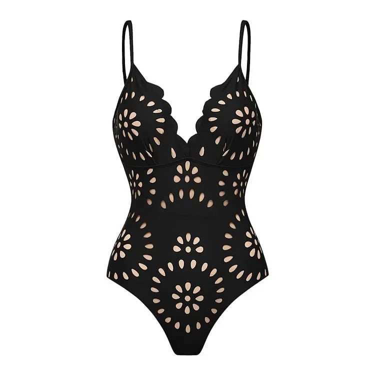 FLAXMAKER Flower Hollow One Piece Swimsuit and Skirt Women Beachwear Luxury Bathing Suit