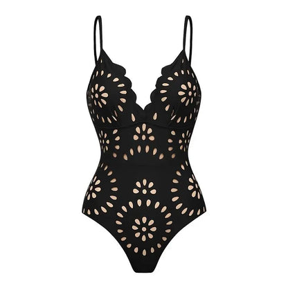 FLAXMAKER Flower Hollow One Piece Swimsuit and Skirt Women Beachwear Luxury Bathing Suit