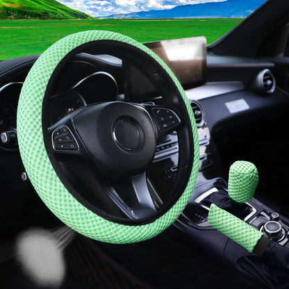 Three-piece three-dimensional breathable massage net car non-slip steering wheel cover, handbrake cover, gearshift cover