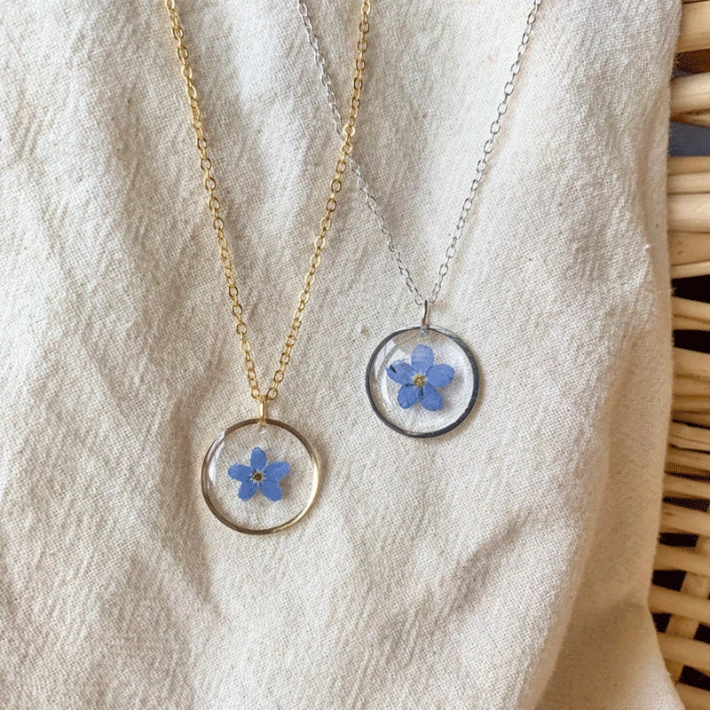 Forget-Me-Not-Necklace, Floral Necklace, Botanical Necklace, Botanical Necklace, Gift for Her