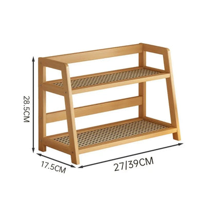 Display Rack Spice Rack Wooden Storage Shelf for Kitchen Rattan Desktop Organizer for Countertop Makeup Organizer