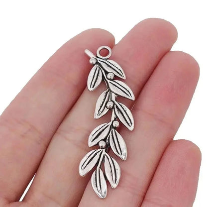 5pcs Antique Silver Color Large Tribal Branch Leaf Charms For DIY Fashion Necklace Jewellery Making Findings Accessories