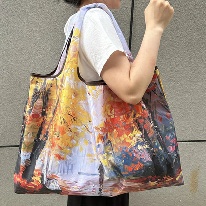 Chic Iris Flower Large Tote Bag Foldaway Convenience Nylon Shopping Bag with Shoulder Strap Lightweight Machine Washable