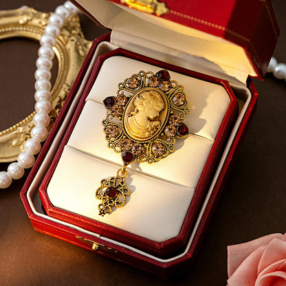 SHMIK Vintage Palace Style Relief Beauty Pendant Crystal Badges Brooch For Women Elegant Retro Middle Design Pin Jewelry