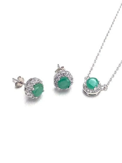 Elegant Natural Emerald Jewelry Sets Sterling 925 Silver Gemstone 5mm Fine Jewelry for Women Party Wedding Fine Jewelry Gift