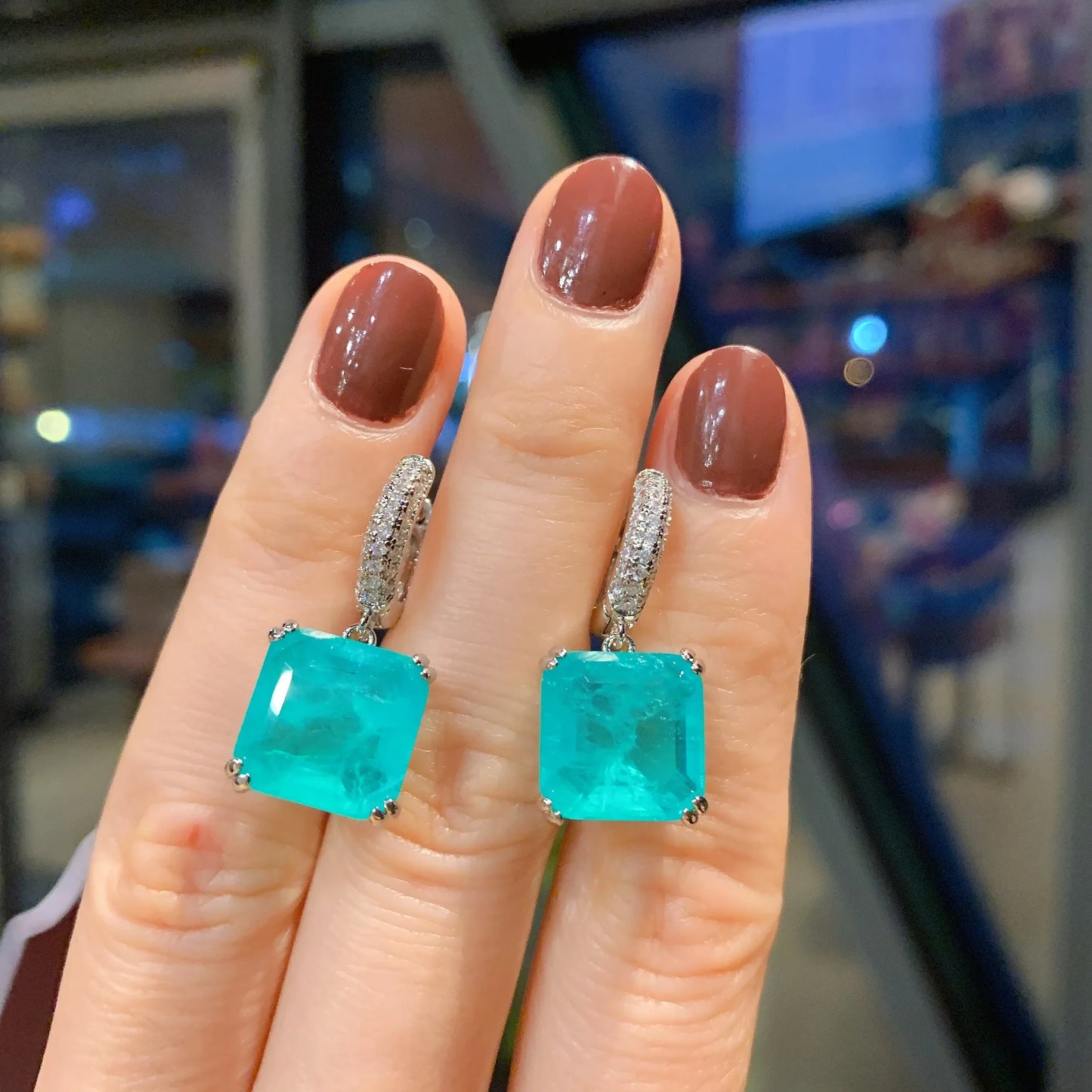 Luxury 925 Silver Emerald Paraiba Stud Earring for Women Sparkling Wedding Party Fine Jewelry Bridal Earring Fine Jewelry
