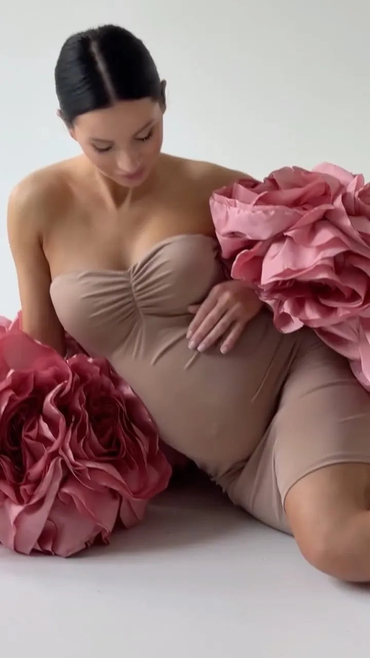 Amazing Rose Pink Handmade Flower Jacket Bicep Cape Maternity Women Jacket For Photoshoots Female Outerwear Coat