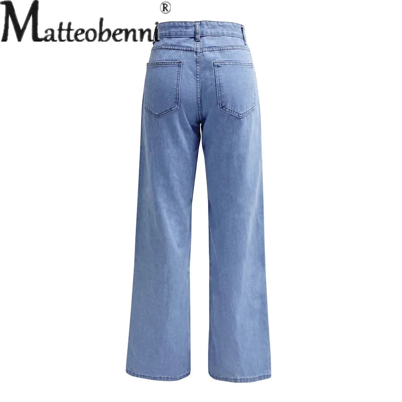 2024 New Solid Color Comfortable Casual Straight Jeans Women's Commuter Versatile Denim Pants Ladies High Waist Stretch Trousers
