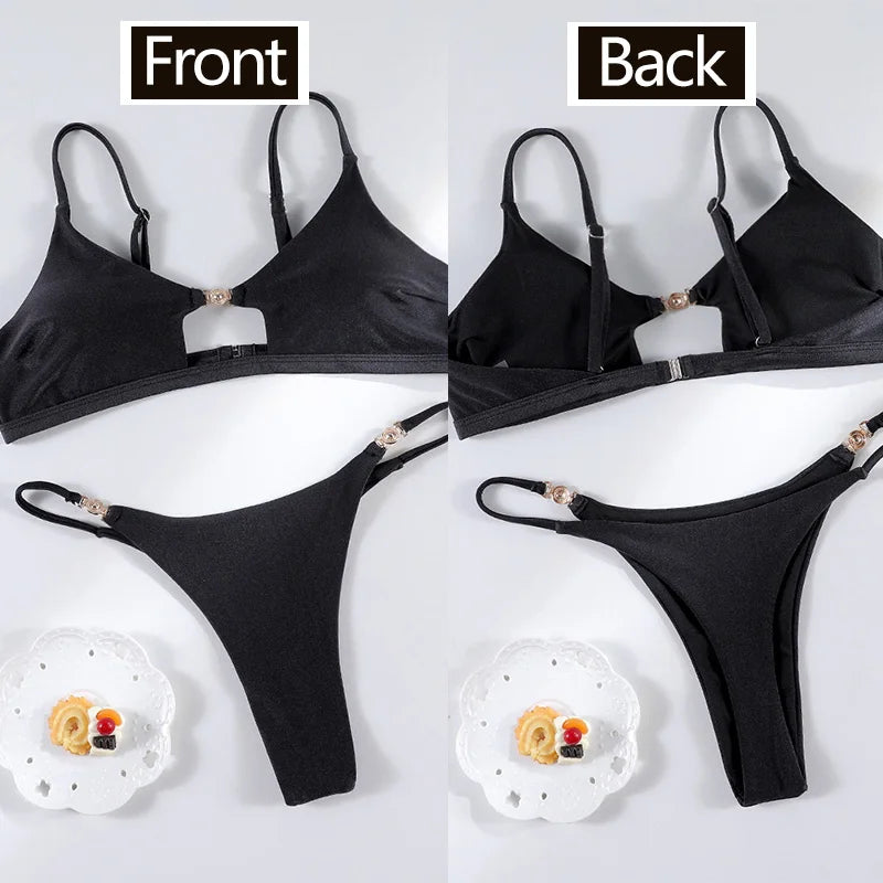 Rinabe Solid Bikini Set Sexy Bikinis Cut Out Swimsuit For Women Low Waist Bathing Suits 2026 Bathsuit Summer Beach Wear
