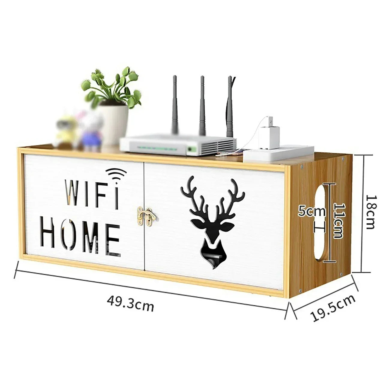 Large Wireless Wifi Router Shelf Storage Boxes Cable Power Plus Wire Bracket Wood-Plastic Wall Hanging Plug Board DIY Home Decor
