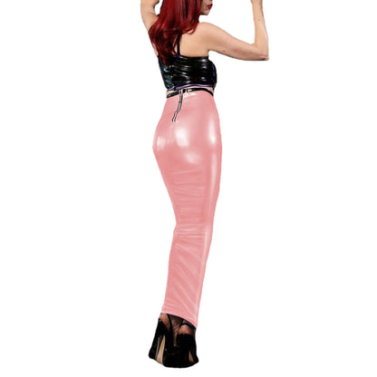 Sexy Slim High Waist Long Hobble Skirt Wetlook PVC Leather Wrap Hip Shapewear Pencil Skirts Kawaii Punk Style Evening Club Party
