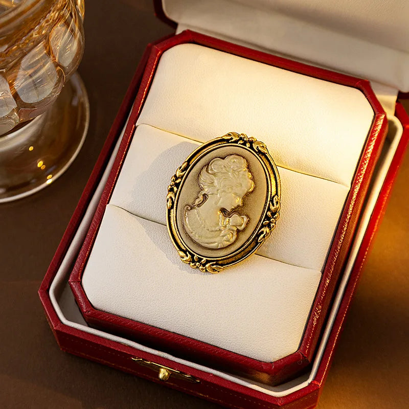 SHMIK Vintage Palace Style Relief Beauty Pendant Crystal Badges Brooch For Women Elegant Retro Middle Design Pin Jewelry