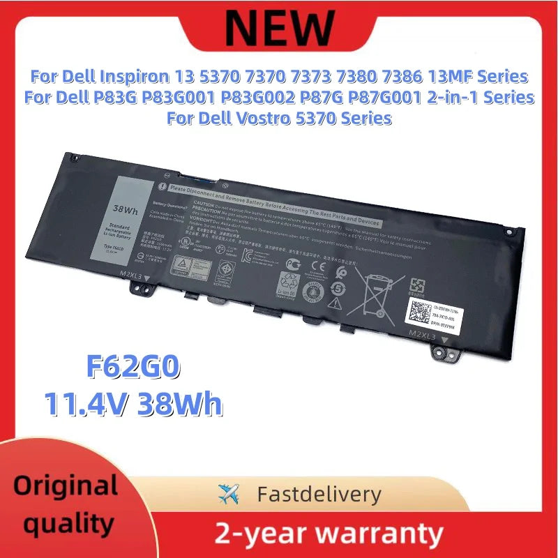 F62G0 Laptop Battery For Dell Inspiron 13 5370 7370 7373 7380 7386 13MF Vostro 5370 P83G P87G 2-in-1 Series RPJC3 39DY5 039DY5