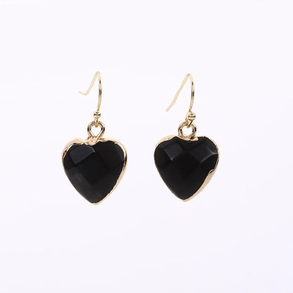 Peach Heart Earrings Natural Stone Earrings Women's Heart Gold Plated Edging Jade Earrings Gifts