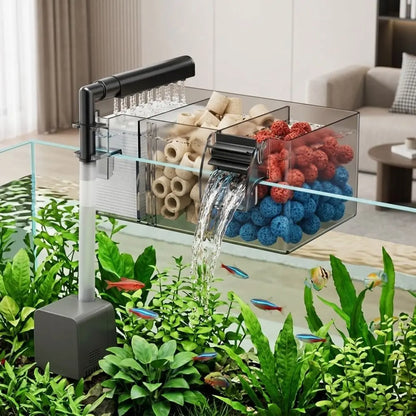 Wall Mounted Fish Tank Filter Box Silent Operation Detachable Waterfall Filter 3-in-1 Drip Flow Top Mounted Filter