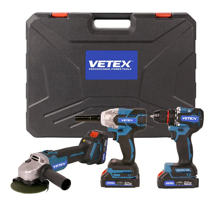 Top 3 Power Tools Combo: 21V Brushless Drill, Impact Wrench, Angle Grinder With Fast Charging Durable 2000mAh Battery Tool Kit