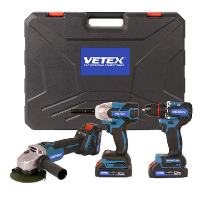 Top 3 Power Tools Combo: 21V Brushless Drill, Impact Wrench, Angle Grinder With Fast Charging Durable 2000mAh Battery Tool Kit