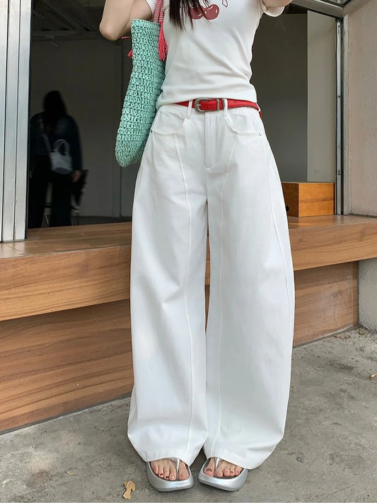 White High Waist Wide Leg Pants Women Summer Loose Casual Trousers Slimming Knife  Floor Length Pants Commute Sle