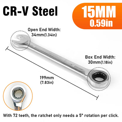 72-Tooth Ratchet Wrench 6-17mm Dual-Use Reversible Open-End Mechanism for Automotive & Bicycle Repair