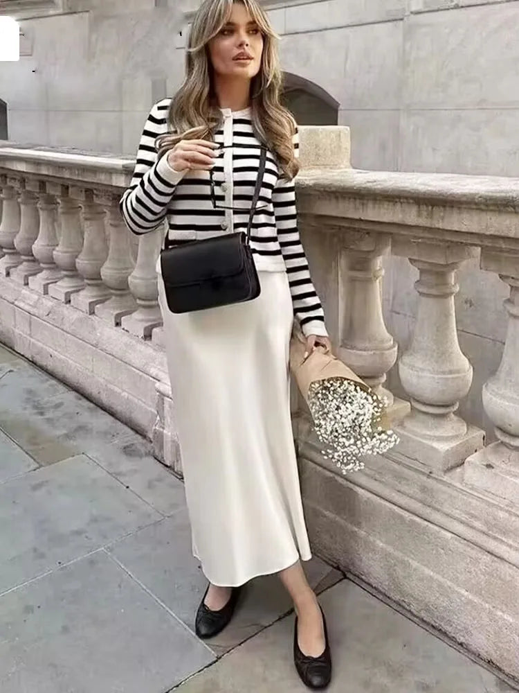 Women Satin Skirt High Waist Midi Skirt Stylish Long Skirts For Women Fashion Chic And Elegant Woman Skirt Streetwear