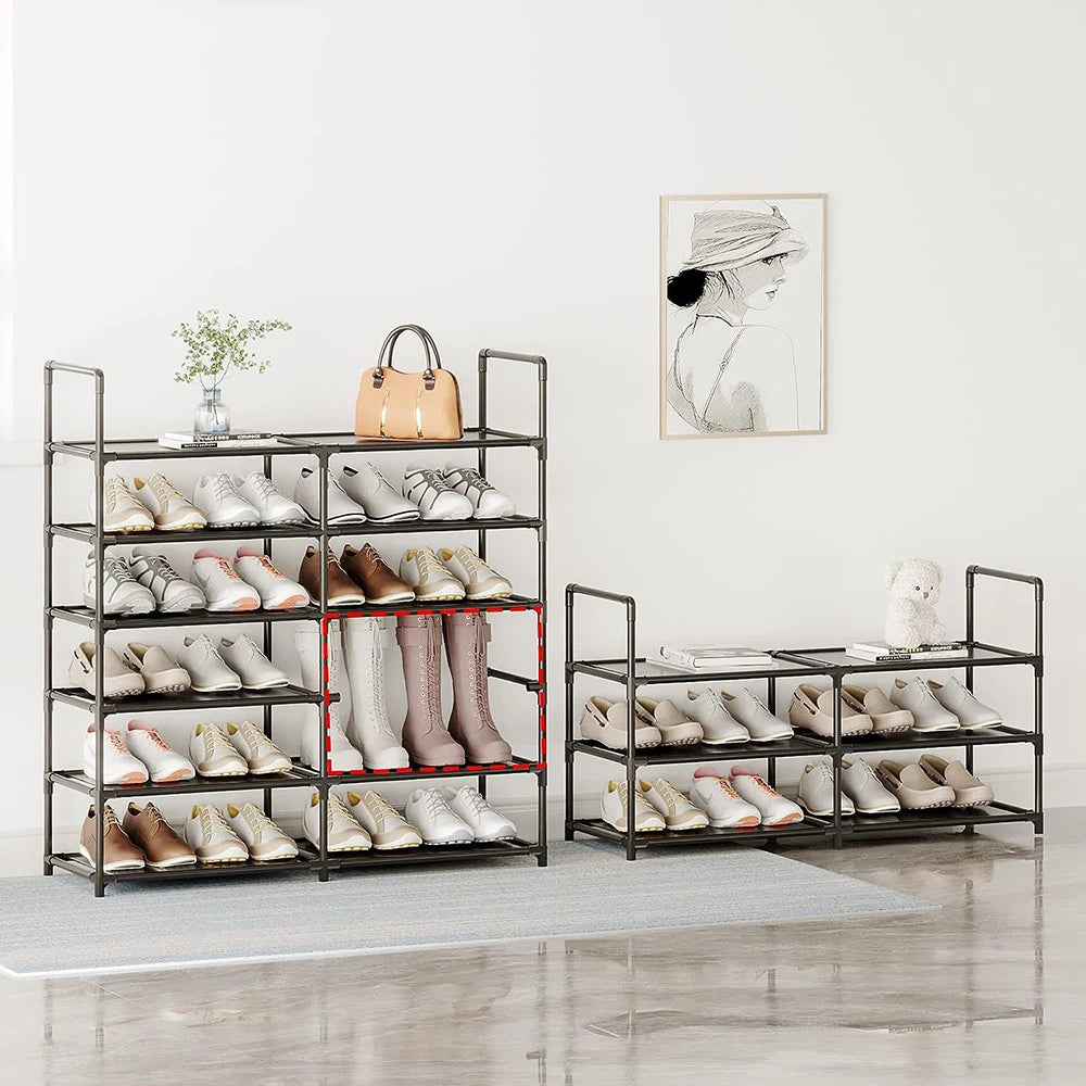Shoe Rack 3 Tier Long Storage Organizer Wide Metal Shoe Shelf for Closet Entryway Black Dustproof Storage Rack, Dormitory Iron S