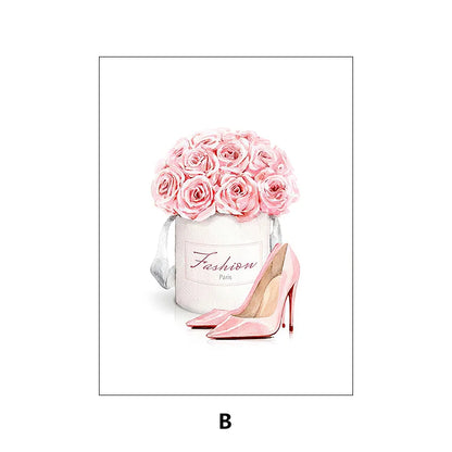 Fashion Makeup Pink Wall Art Women'S Perfume Canvas Painting Art Posters And Prints Home Decor Modern Sweet Flower Painting