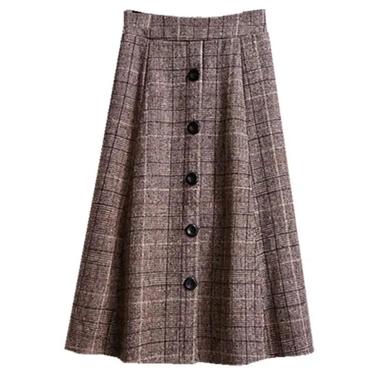 Large Size Women's Autumn Winter Elastic Waist A-line Skirt Woman Skirts Faldas Jupe Korean Retro Plaid Mid-Long Skirts Size 4XL