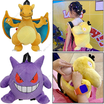 Hot Sale Pokemon Plush Backpack Toys Cute Psyduck Charizard Gengar Mimikyu Snorlax Ho-Oh Piplup Stuffed Schoolbag Peluche Dolls
