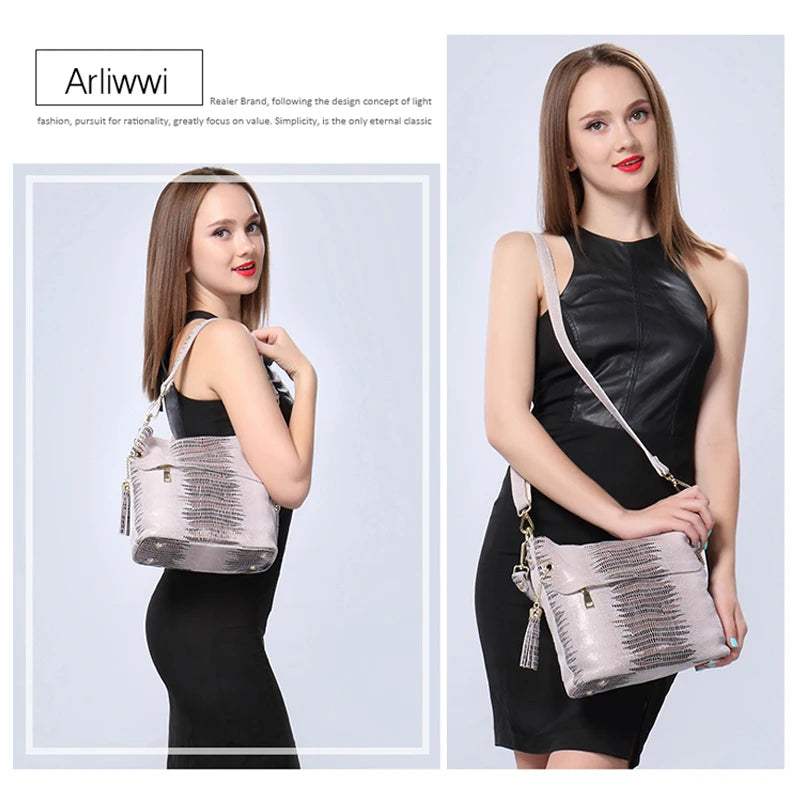 100% Genuine Leather Women's Shoulder Handbags Shiny Embossed Lady Suede Cowhide Real Leather Bags New Cross Body Bucket Bag