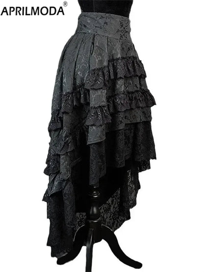 Steampunk Pirate Gothic Lolita Irregular Skirts Ruffle Lace Medieval Cosplay for Girl Little Devil Halloween Carnival Costumes