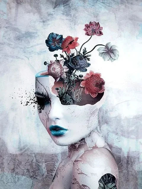 Canvas Painting Wall Art Women and Flowers Abstract Print the Girl with Flowers on Her Head Surrealism Imagine Poster Room Decor