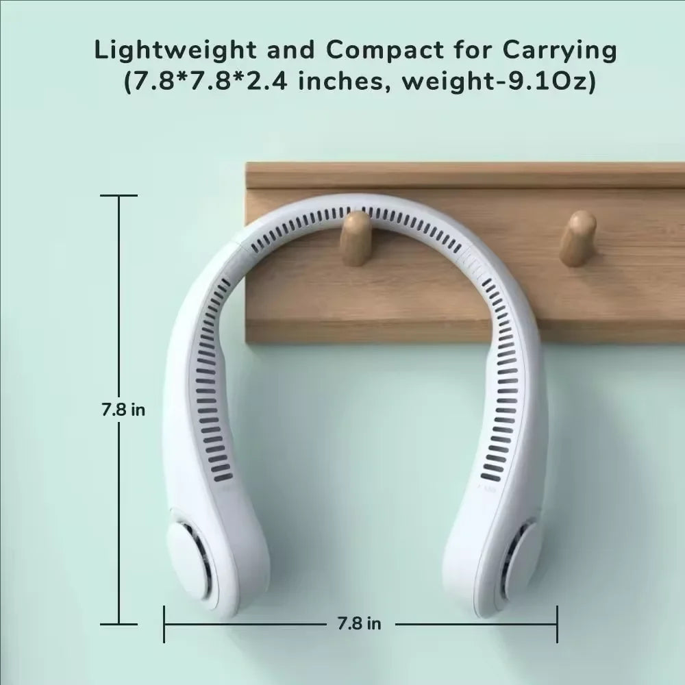 Hands Free Neck Fan Portable USB Rechargeable Bladeless Cooling Fan Quiet Wearable Fan for Summer Travel 3 Speed Mini Long endur