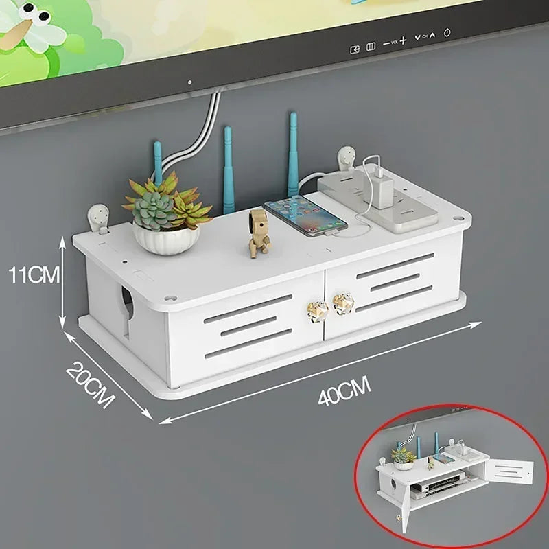 Large Wireless Wifi Router Shelf Storage Boxes Cable Power Plus Wire Bracket Wood-Plastic Wall Hanging Plug Board DIY Home Decor