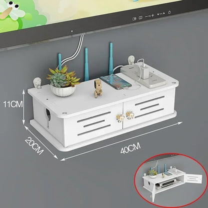 Large Wireless Wifi Router Shelf Storage Boxes Cable Power Plus Wire Bracket Wood-Plastic Wall Hanging Plug Board DIY Home Decor