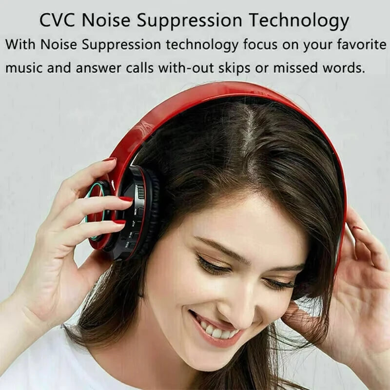 Wireless Over Ear Headphones - Active Noise Canceling, Deep Bass, LED Light, Portable Folding Design for Music, Sports & Games