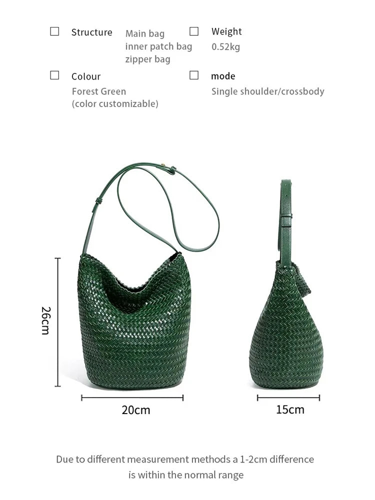Luxury Women's Shopping Bag New High-End Hand-Woven Leather Bucket Bag Large-Capacity Shoulder Messenger Bag Commuter Tote Bag