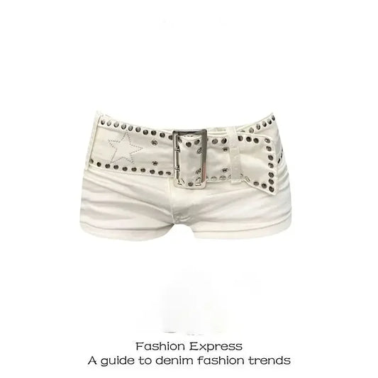 American White Hot Girl Jeans Shorts for Women Y2K Riveted Summer New Fashion Ultra Short Slim Fit Sexy Low Waist Jeans Women