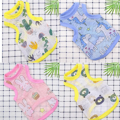 Cotton Pet Clothing Summer Sunscreen Vest Cool Breathable Dog Vest Cute Printed Puppy Dog T-shirt for Small and Medium Dogs Cats