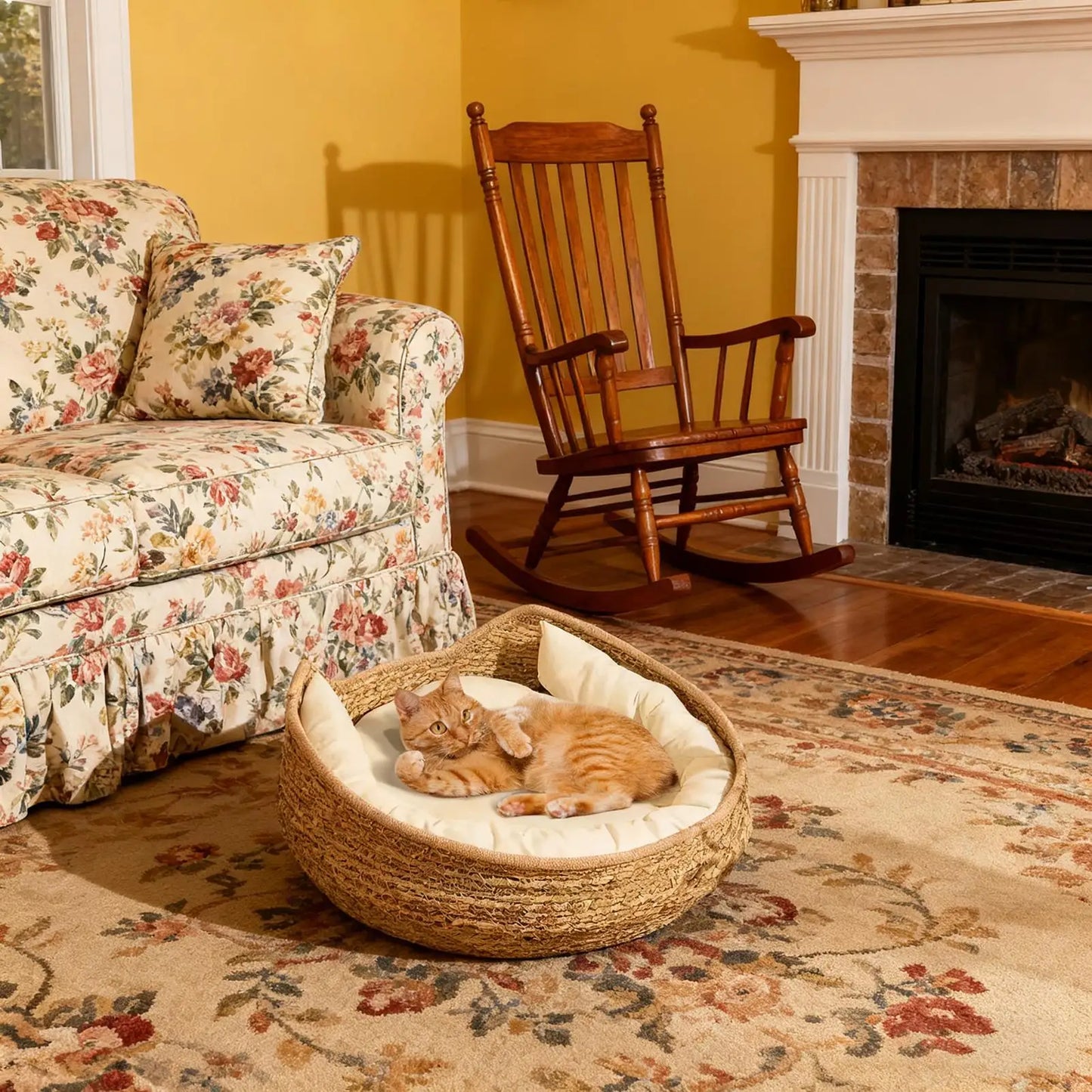 Cat Bed Basket Cushion Hand Craft Woven And Pillow mat All Season Weaving Pet Sleeping Rest Scratching Furniture For Puppy Cat