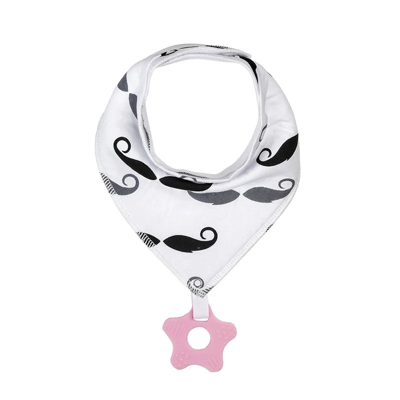 Baby cotton feeding bibs: Multi-functional triangular drool pads with teething toy—skin-friendly,anti-spitup,keeps clothes clean