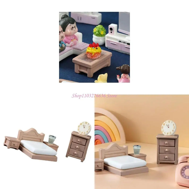 R6FD Dollhouses Living Room Furniture Sofa Set with Coffee Cup and Table Display Props