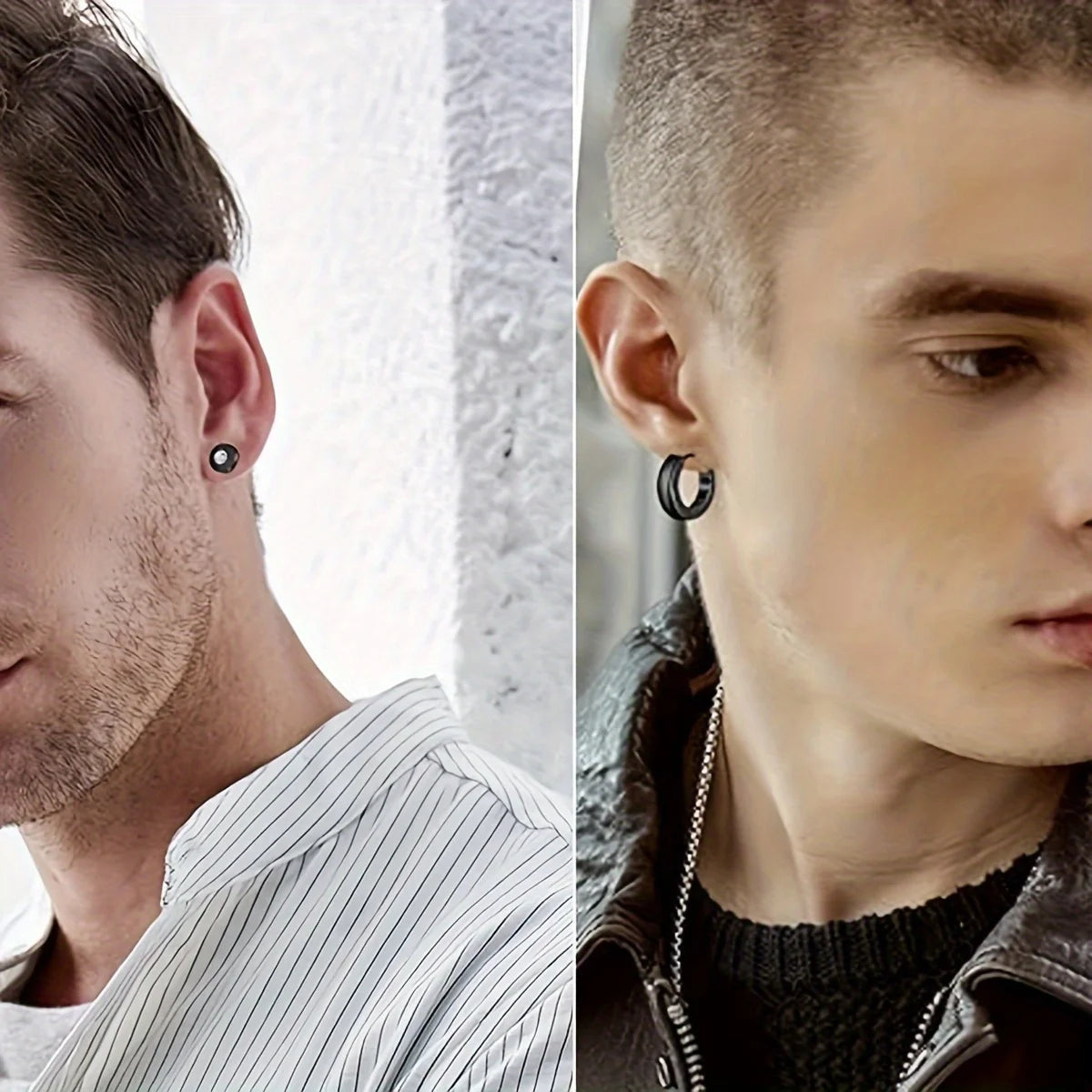 21 pairs of men's stainless steel earrings, circular CZ earrings, hypoallergenic earrings, unisex perforated earrings