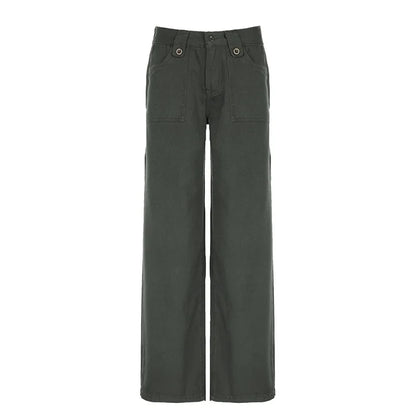 Low Waisted Flare Jeans Streetwear 2000s Clothes Y2k Women Bottom Belted Cargo  Vintage Denim Pants P67-DI27